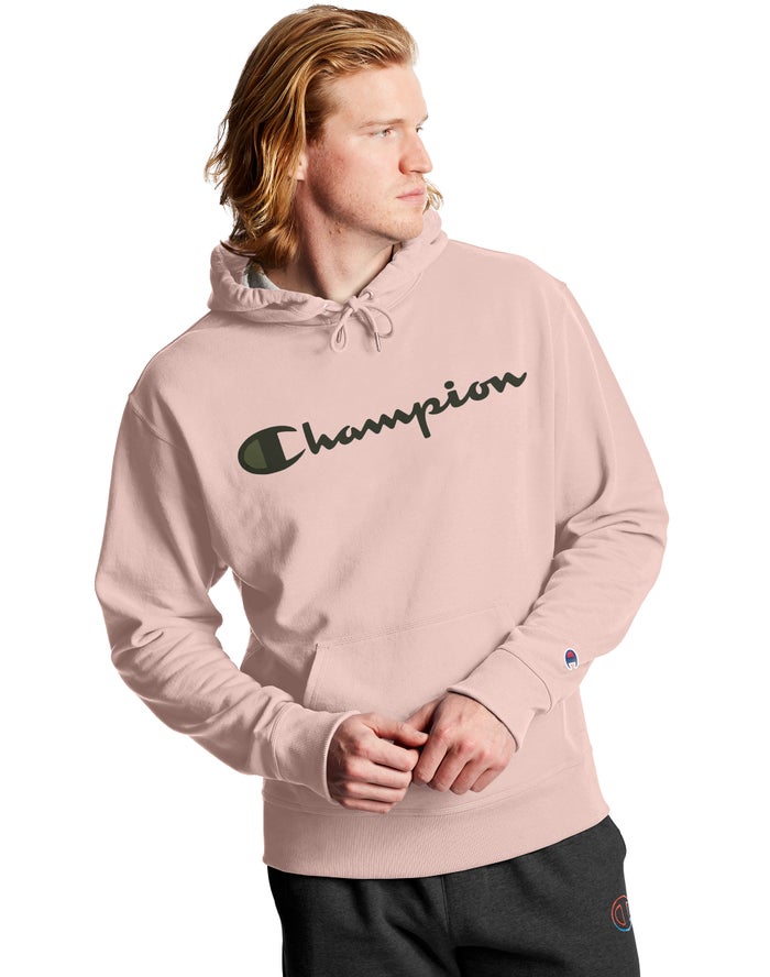 Champion Powerblend Fleece Script Logo Hoodie Heren - Roze - Belgie 2649YCQRK